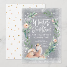 Winter ONEderland Floral Silver Deer Geburtstag