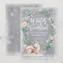 Winter ONEderland Floral Silver Woodland Geburtsta