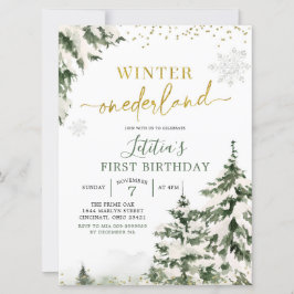 Winter Onederland Forest Erster Geburtstag Einladu Einladung
