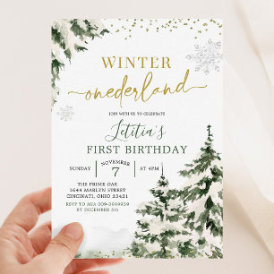 Winter Onederland Forest Erster Geburtstag Einladu Einladung