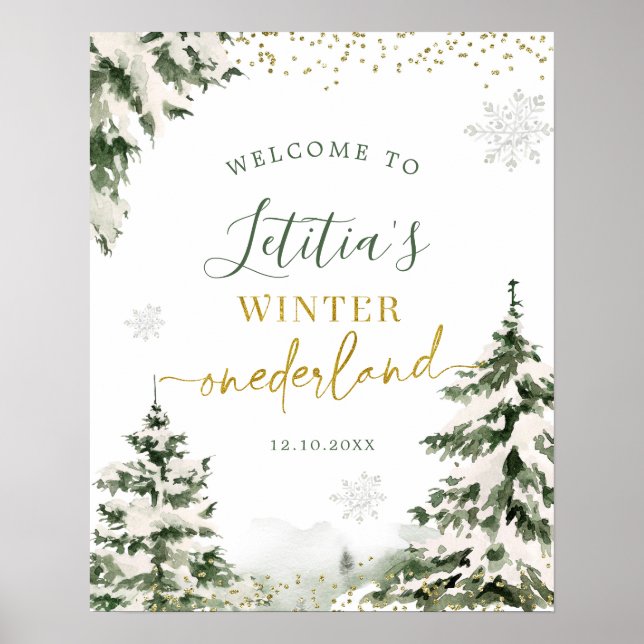 Winter Onederland Forest Erster Geburtstag Willkom Poster (Vorne)