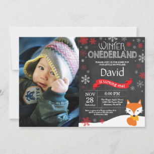 Winter Onederland Fox 1er Anniversaire Invitation