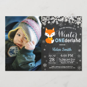 Winter Onederland Fox Boy 1. Geburtstag Einladung