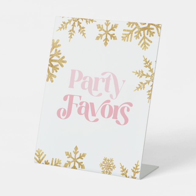 Winter Onederland Gastgeschenke Rosa Gold Sockelschild (Vorderseite)