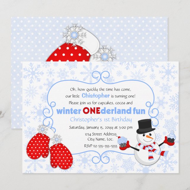 Winter ONEderland Geburtstag Einladung (Vorne/Hinten)