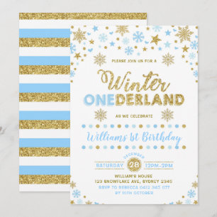 Winter ONEderland Geburtstag Einladung Blue Gold