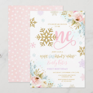 Winter ONEderland Geburtstag Einladung Gold Pink