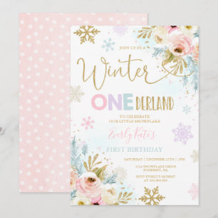 Winter ONEderland Geburtstag Einladung Gold Pink