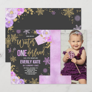 Winter ONEderland Geburtstag Einladung Lila Gold