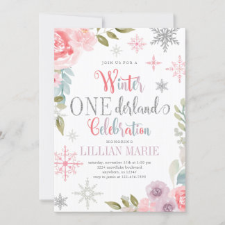 Winter ONEderland Geburtstag Einladung mit Blume