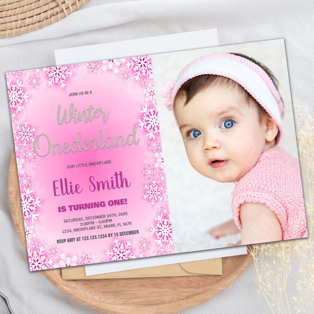 Winter ONEderland Geburtstag Einladung mit Foto (Winter ONEderland Birthday Invitations with photo)