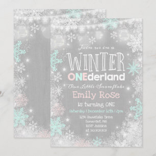 Winter ONEderland Geburtstag Einladung Pink Mint