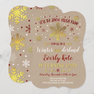 Winter ONEderland Geburtstag Einladung Red & Gold