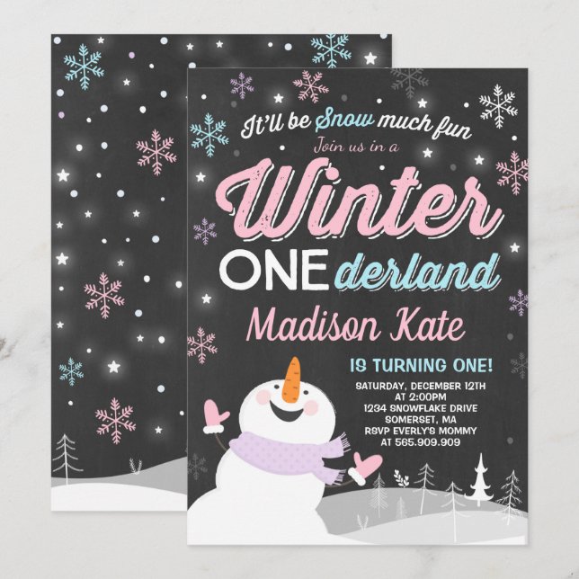 Winter ONEderland Geburtstag Einladung Snowman Pin (Vorne/Hinten)