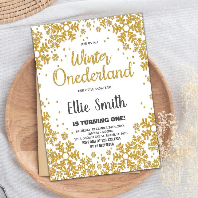 Winter ONEderland Geburtstag Einladungen Golden (Winter ONEderland Birthday Invitations Golden)