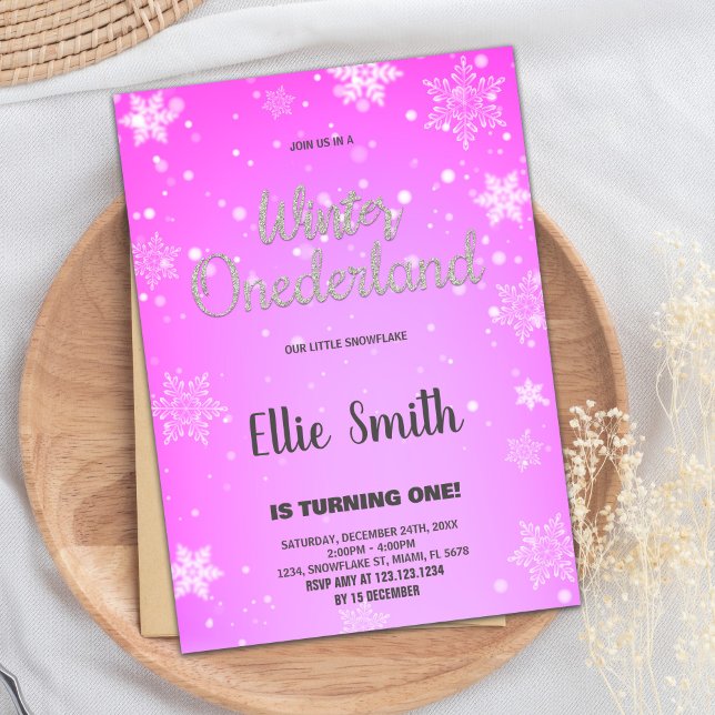 Winter ONEderland Geburtstag Einladungen Golden Pi (Winter ONEderland Birthday Invitations Golden Pink)