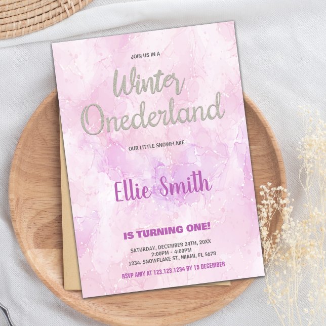 Winter ONEderland Geburtstag Einladungen Rosa Kuns (Winter ONEderland Birthday Invitations Pink Art)