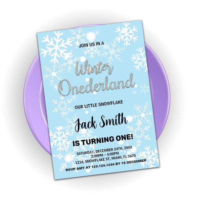 Winter Onederland Geburtstag Einladungen Schneeflo (Winter Onederland Birthday Invitations snowflakes)
