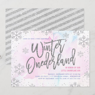 Winter ONEderland Geburtstag Silberner Glitzer Einladung