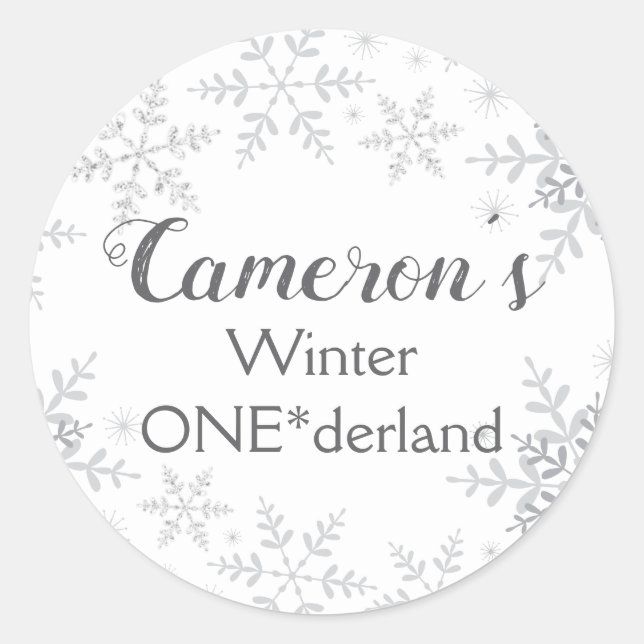 Winter ONEderland Geburtstag Silberner Glitzer Runder Aufkleber (Vorderseite)