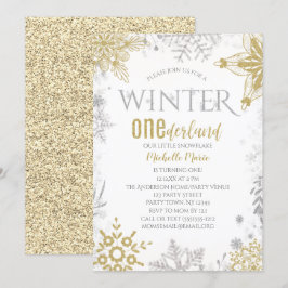 Winter Onederland Geburtstag Silver Gold Snowflake Einladung