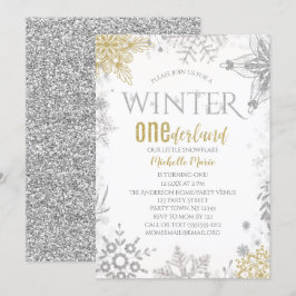 Winter Onederland Geburtstag Silver Gold Snowflake Einladung