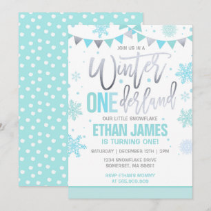 Winter ONEderland Geburtstags-Einladung blau u. Einladung