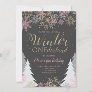 Winter ONEderland Geburtstagseinladung Pink Einladung