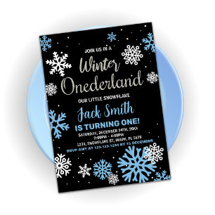 Winter Onederland Geburtstagseinladungen Blau Schw Einladung