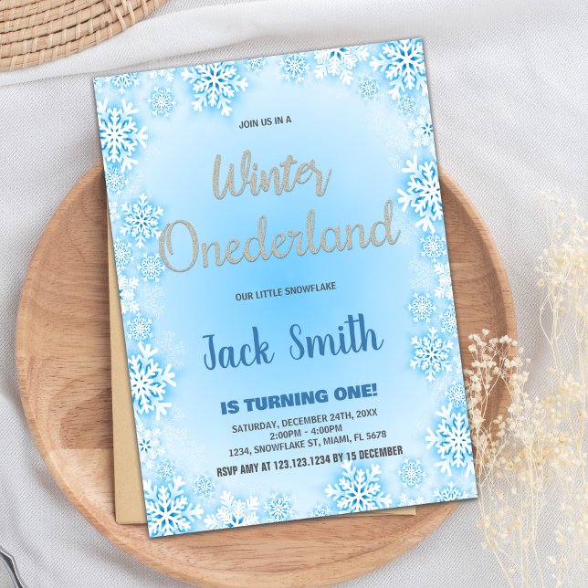 Winter ONEderland Geburtstagseinladungen Blauer Sc Einladung (Winter ONEderland Birthday Invitations Blue Snow)