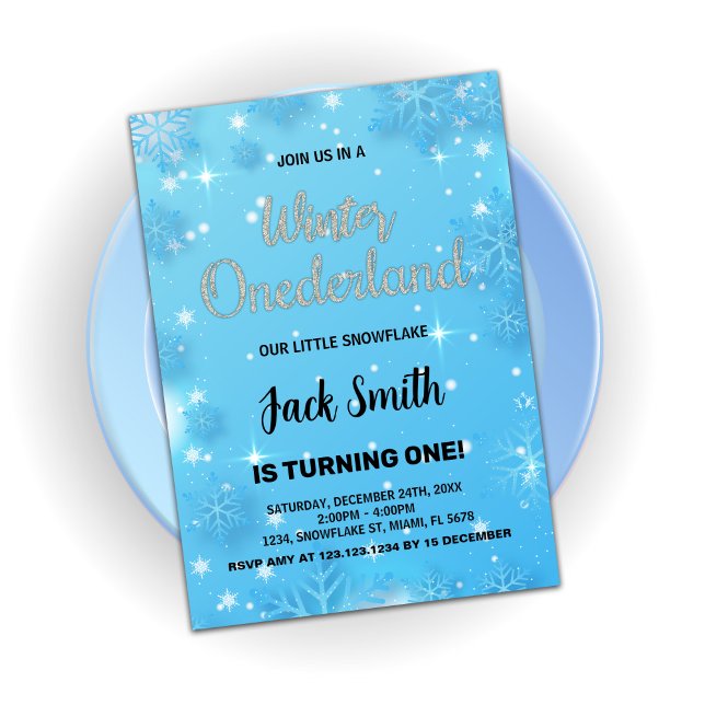 Winter Onederland Geburtstagseinladungen Blue Silv Einladung (Winter Onederland Birthday Invitations Blue Silver)