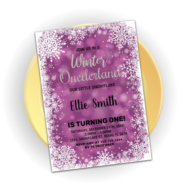 Winter Onederland Geburtstagseinladungen Lila Einladung (Winter Onederland Birthday Invitations Purple)