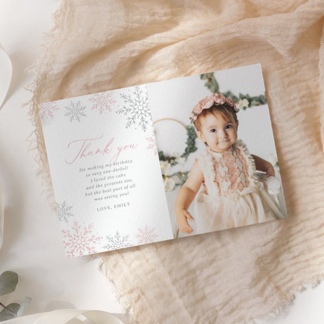 Winter Onederland Geburtstagsfoto Danke Karte (Von Creator hochgeladen)