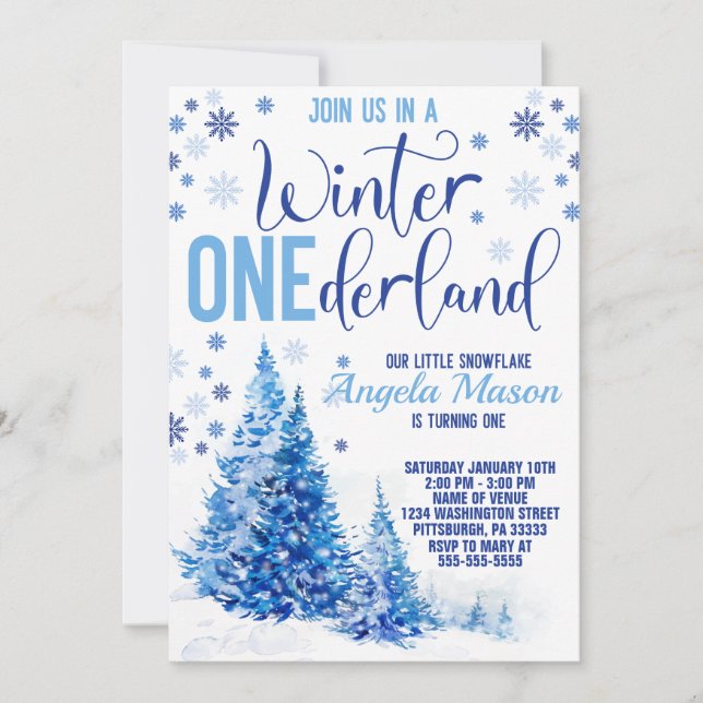 Winter ONEderland Geburtstagsparty Einladung (Vorderseite)