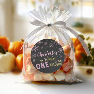 Winter Onederland Geburtstagsschneeflocken Runder Aufkleber