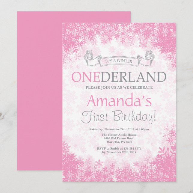 Winter Onederland Girl 1. Geburtstag Einladung (Vorne/Hinten)