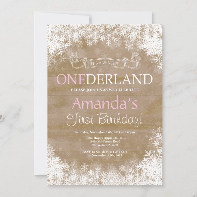 Winter Onederland Girl 1. Geburtstag Einladung (Vorderseite)