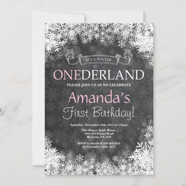 Winter Onederland Girl 1er Anniversaire Invitation (Devant)