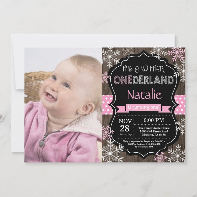 Winter Onederland Girl 1er Anniversaire Invitation (Devant)