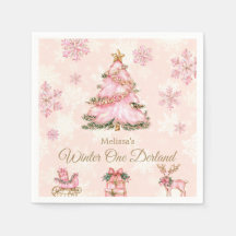 Winter Onederland Girl 1st Birthday Pink Snowflake
