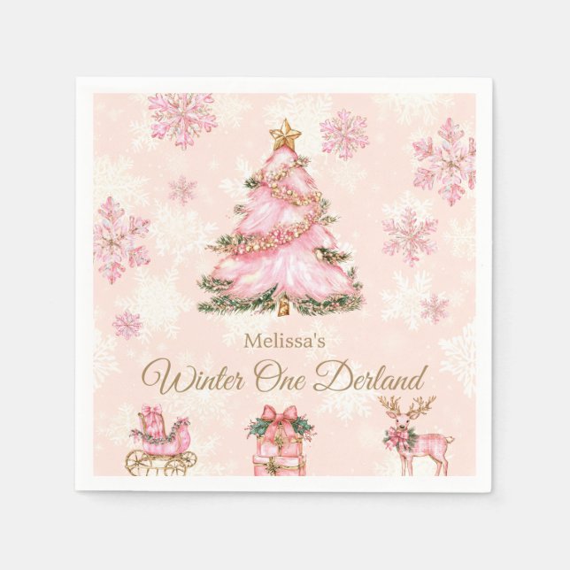 Winter Onederland Girl 1st Birthday Pink Snowflake Serviette (Vorderseite)