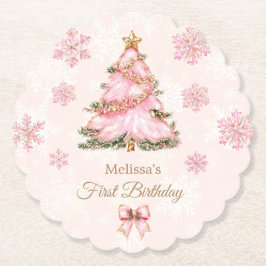 Winter Onederland Girl 1st Birthday Pink Snowflake Untersetzer