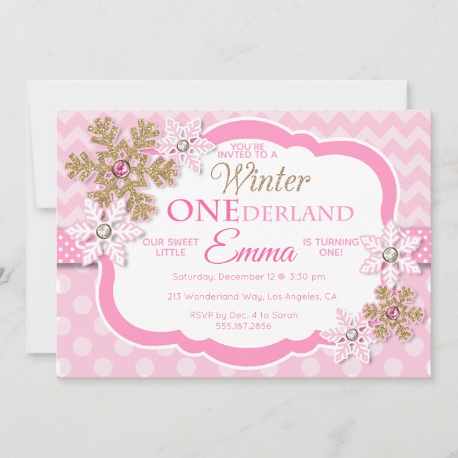 Winter ONEderland Girls Einladung zum ersten Gebur (Vorderseite)