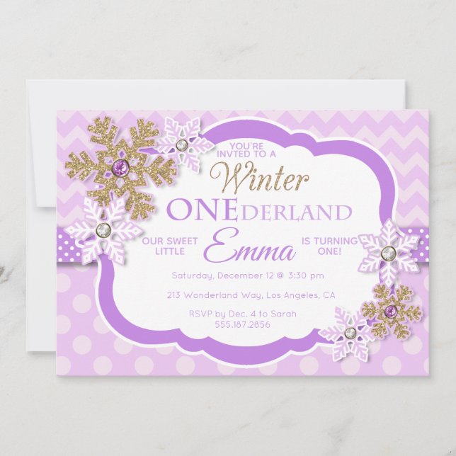 Winter ONEderland Girls Einladung zum ersten Gebur (Vorderseite)