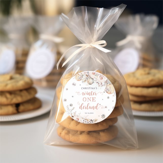 Winter Onederland Gold Pink 1. Geburtstag Runder Aufkleber (Von Creator hochgeladen)