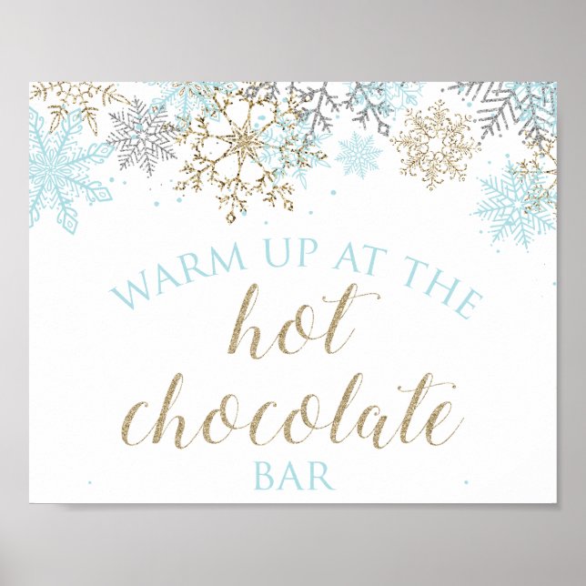 Winter Onederland Hot Chocolate Bar Sign Blue Gold Poster (Vorne)