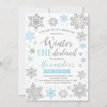 Winter Onederland Invitation Bleu et Argent