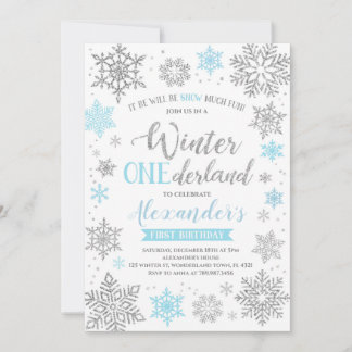 Winter Onederland Invitation Bleu et Argent