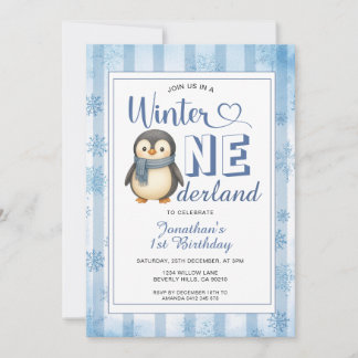 Winter Onederland Junge Pinguin Geburtstag Schneef Einladung
