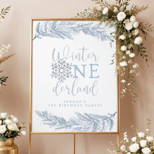 Winter Onederland Junge Willkommen, Blaue Schneefl Poster